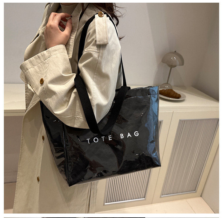 Large Capacity Waterproof Clear PVC Jelly Bag, Tyvek Tote Handbag for Daily Commute, Work, Shopping & Maternity Diaper Use