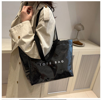 Large Capacity Waterproof Clear PVC Jelly Bag, Tyvek Tote Handbag for Daily Commute, Work, Shopping & Maternity Diaper Use