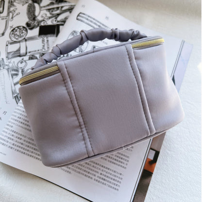 Fresh & Minimalist Solid Color Ruffle Barrel Bag - Top-Handle Small Makeup Pouch