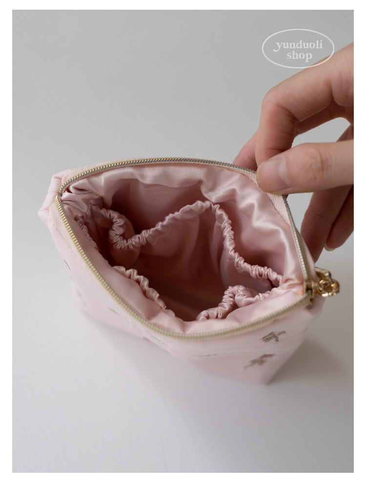 Japanese - Style Sweet & Cute Rose Embroidery Mesh Portable Sanitary Pad & Tissue Pouch