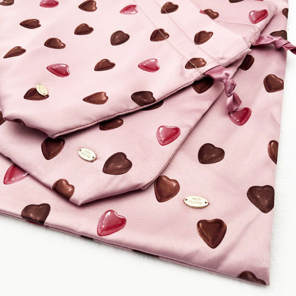 3-Size Pink Drawstring Storage Bag with Cute Chocolate Hearts - Sweet Gift & Organizer Pouch Set