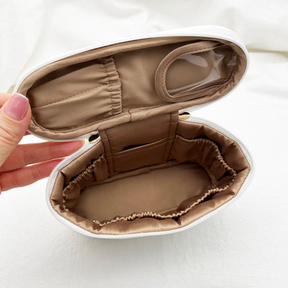 Aloof Cats & Cute Dogs Print Mini Handled Makeup Barrel Bag - Animal Print Organizer Pouch