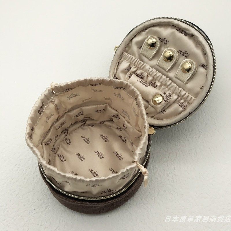 Glossy Velvet & Rhinestone Round Jewelry Box - Portable Mini Travel Case for Rings and Earrings