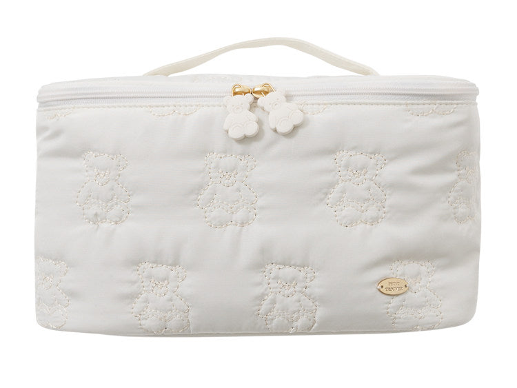 Cute Cartoon Bear Embroidery Handheld Makeup Bag 3D Square Compartmental Storage Bag