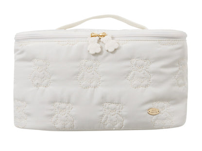 Cute Cartoon Bear Embroidery Handheld Makeup Bag 3D Square Compartmental Storage Bag