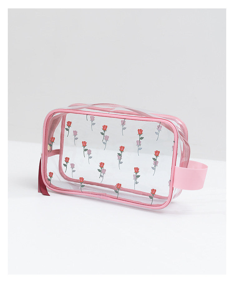Sweet Lovely Rose Printed Clear Cosmetic Bag - Travel Essential for Makeup Organizing