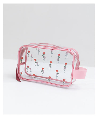 Sweet Lovely Rose Printed Clear Cosmetic Bag - Travel Essential for Makeup Organizing
