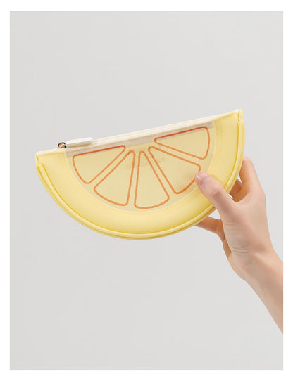 Fresh Minimalist Cartoon Fruit Shaped Semicircular Cosmetic Bag - Cute Watermelon & Pomelo Themed Makeup Pouch