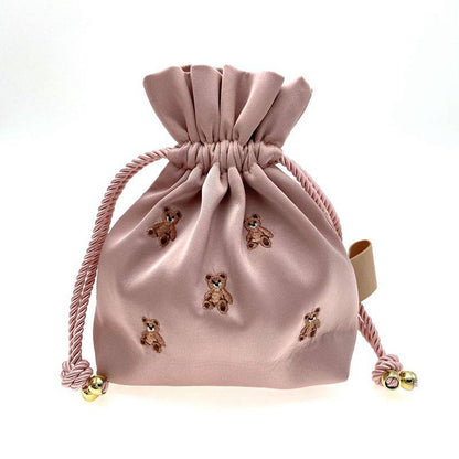 Adorable Healing Bear Embroidery Small Drawstring Pouch - Mini Organizer Bag for Trinkets