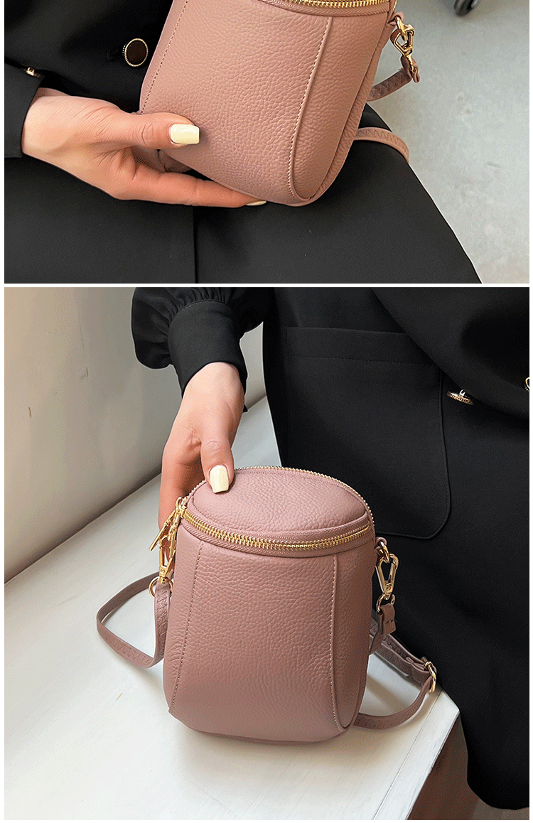 Women's Genuine Cowhide Leather Mini Bag, Trendy Versatile Soft Shoulder & Crossbody Bag, Multi-purpose Women's Cell Phone Bag with Soft Texture