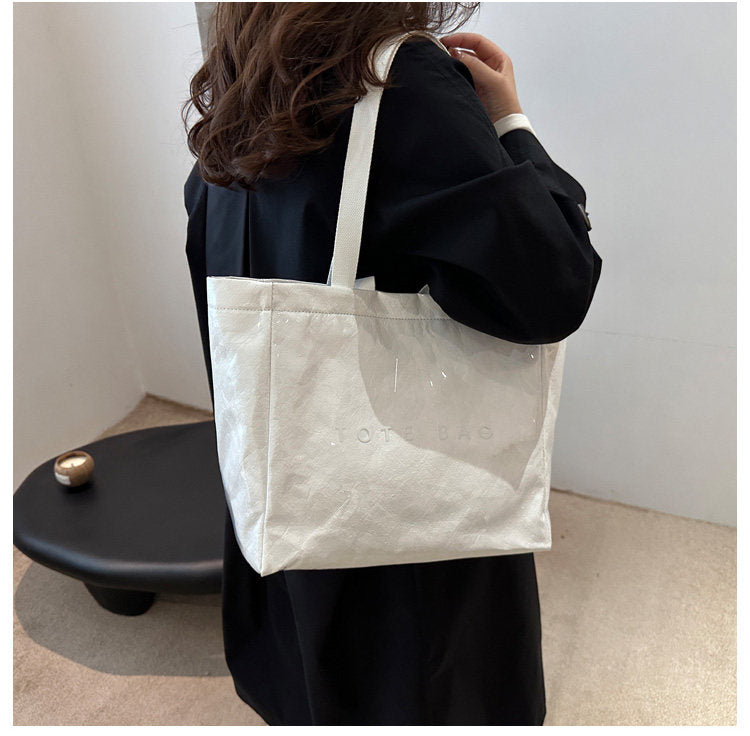 Large Capacity Waterproof Clear PVC Jelly Bag, Tyvek Tote Handbag for Daily Commute, Work, Shopping & Maternity Diaper Use