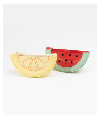 Fresh Minimalist Cartoon Fruit Shaped Semicircular Cosmetic Bag - Cute Watermelon & Pomelo Themed Makeup Pouch