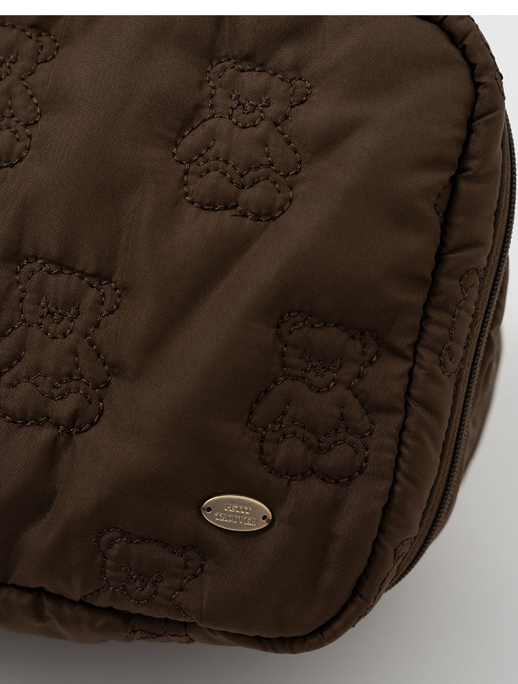 Cartoon Cute Embroidered Bear Soft Lightweight Handheld Makeup Bag - Multi-Purpose Travel Storage Organizer