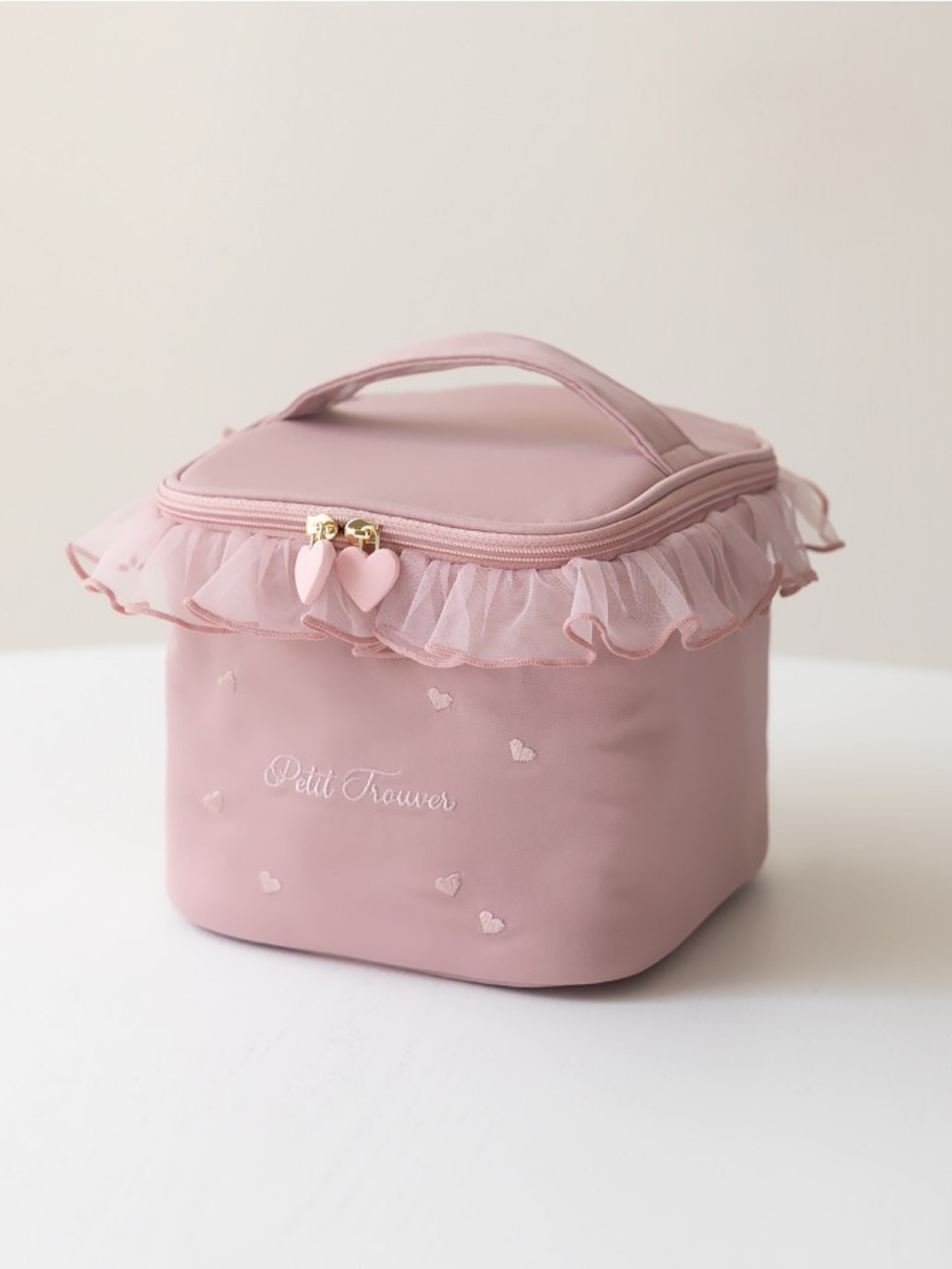 Petit Secret PETIT TROUVER Heart Embroidered Ruffle Makeup Bag Vanity Case
