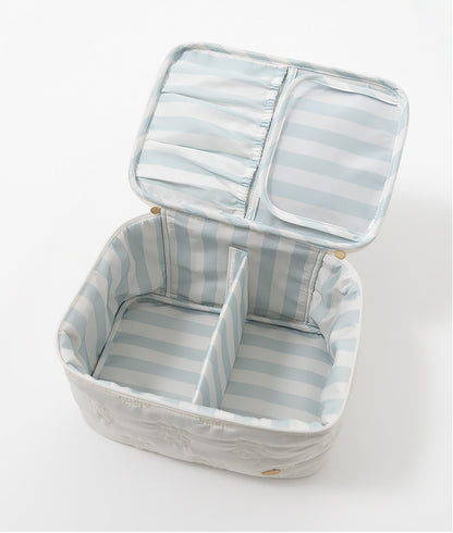 Cute Cartoon Bear Embroidery Handheld Makeup Bag 3D Square Compartmental Storage Bag