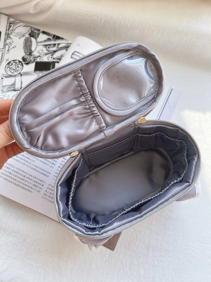 Fresh & Minimalist Solid Color Ruffle Barrel Bag - Top-Handle Small Makeup Pouch