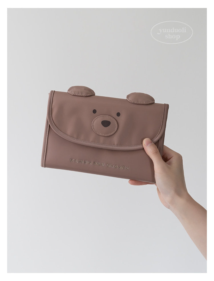 Cute Cartoon Brown Bear Large-Capacity Travel Bag | Document, Card & Vaccine Record Organizer