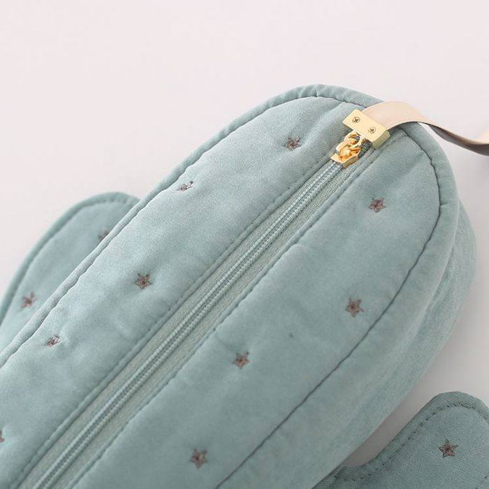 Petit Trouver Cactus Shaped Makeup Bag Ribbon Print Cosmetic Brush Pouch & Clutch