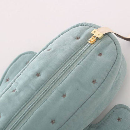 Petit Trouver Cactus Shaped Makeup Bag Ribbon Print Cosmetic Brush Pouch & Clutch