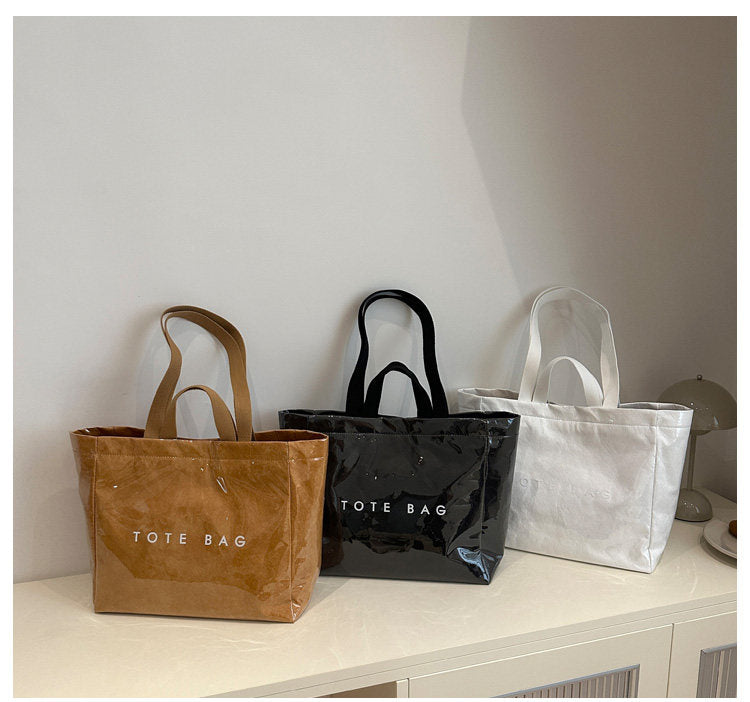 Large Capacity Waterproof Clear PVC Jelly Bag, Tyvek Tote Handbag for Daily Commute, Work, Shopping & Maternity Diaper Use