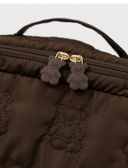 Cartoon Cute Embroidered Bear Soft Lightweight Handheld Makeup Bag - Multi-Purpose Travel Storage Organizer