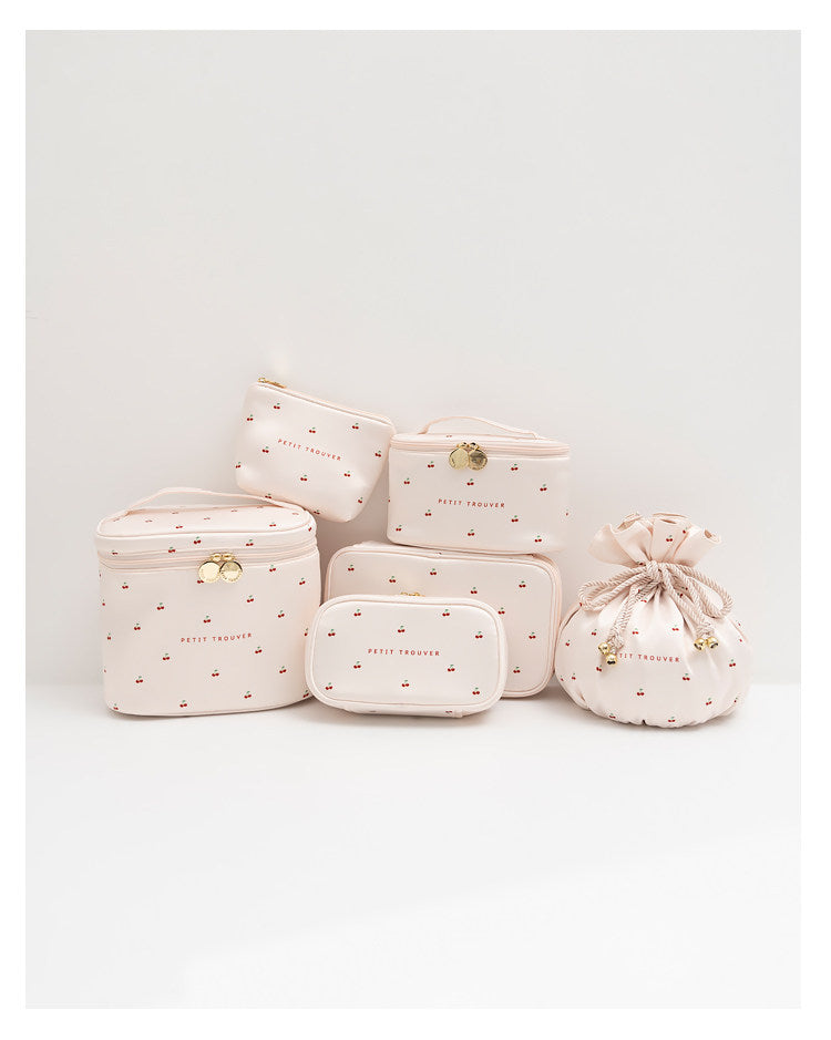 PETIT TROUVER Sweet Lovely Small Chttps://admin.shopify.com/store/abb665-90/productsherry Makeup Organizer - Handheld Bucket Style Cosmetic Storage Pouch