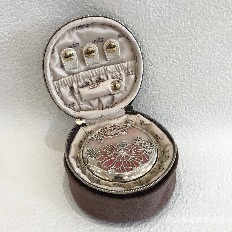 Glossy Velvet & Rhinestone Round Jewelry Box - Portable Mini Travel Case for Rings and Earrings