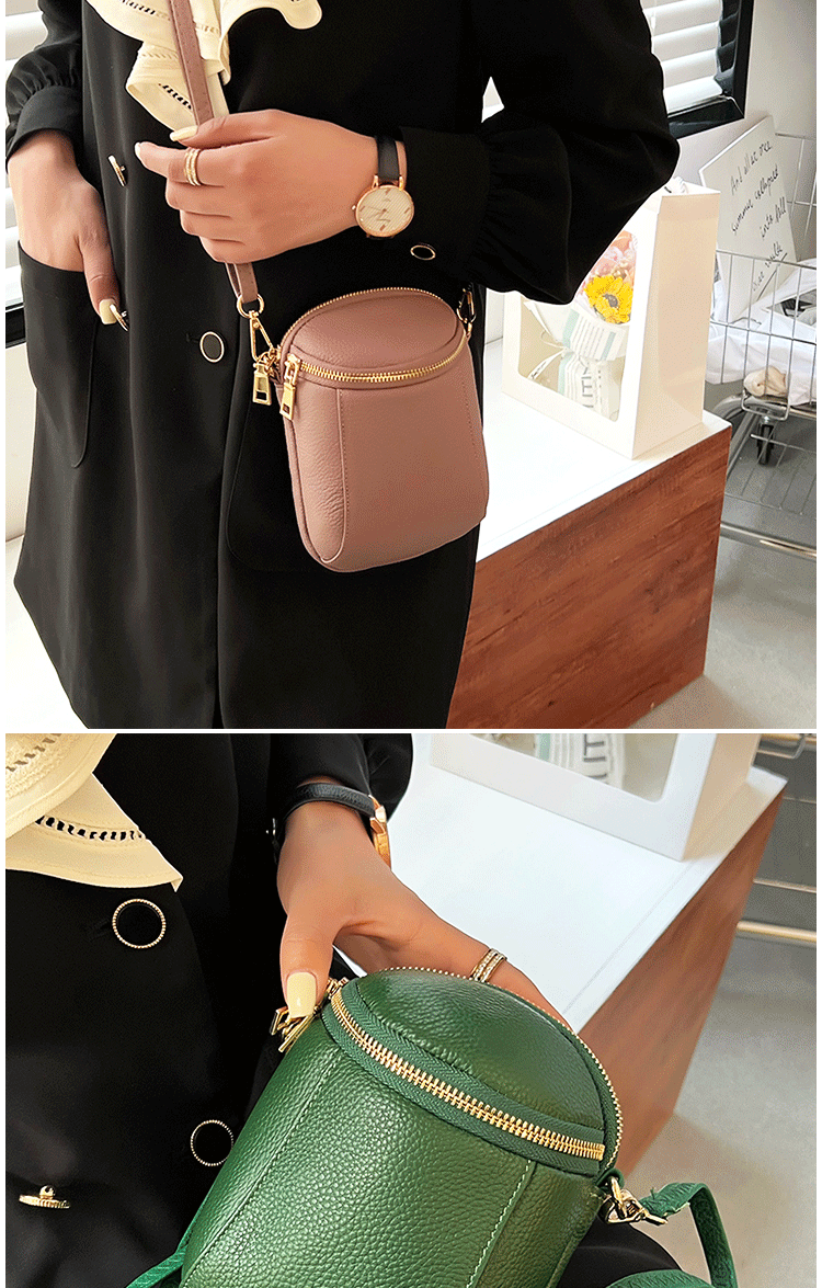 Women's Genuine Cowhide Leather Mini Bag, Trendy Versatile Soft Shoulder & Crossbody Bag, Multi-purpose Women's Cell Phone Bag with Soft Texture