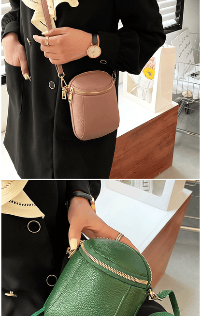 Women's Genuine Cowhide Leather Mini Bag, Trendy Versatile Soft Shoulder & Crossbody Bag, Multi-purpose Women's Cell Phone Bag with Soft Texture