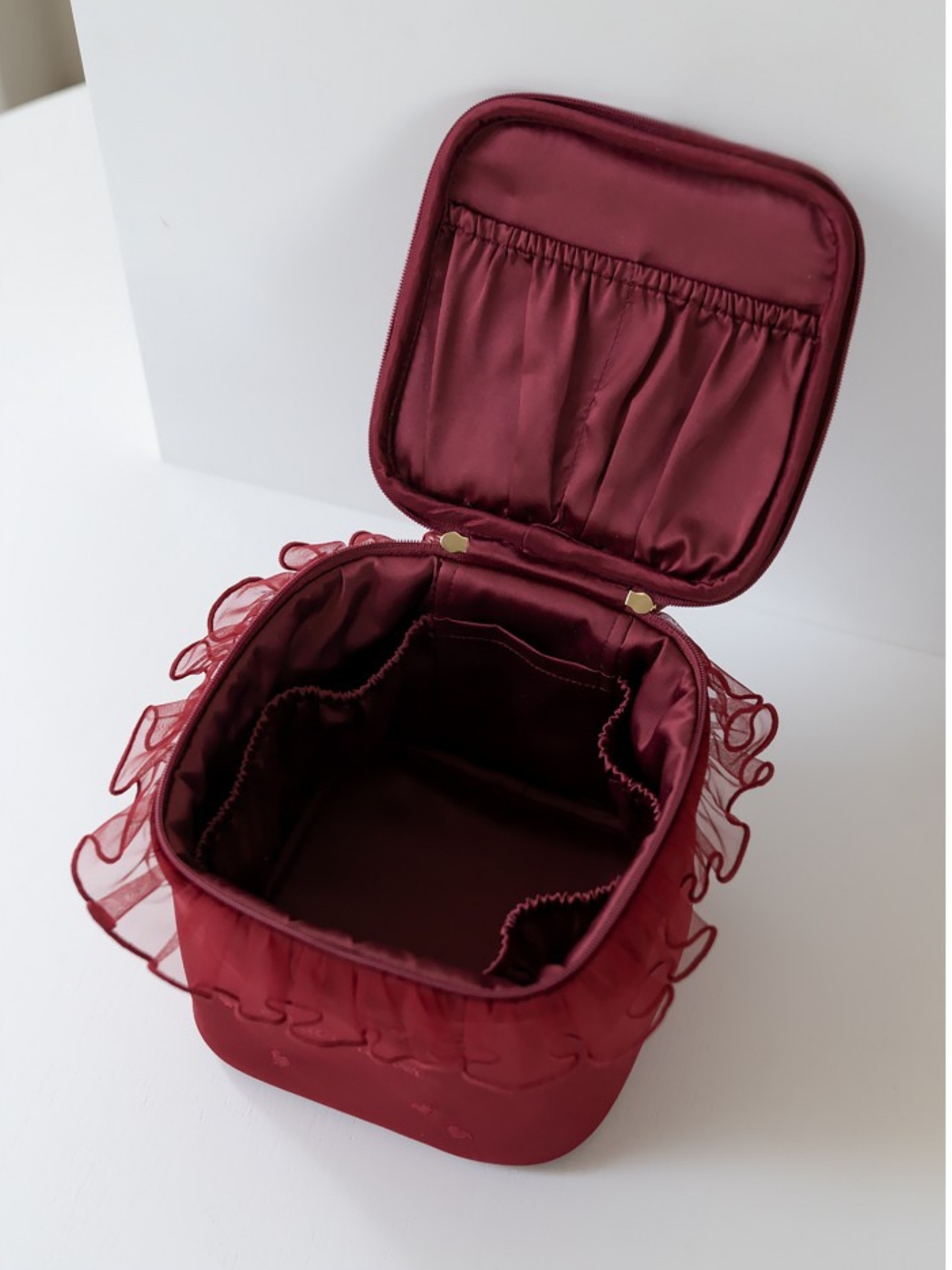 Petit Secret PETIT TROUVER Heart Embroidered Ruffle Makeup Bag Vanity Case