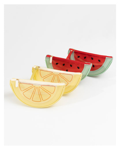 Fresh Minimalist Cartoon Fruit Shaped Semicircular Cosmetic Bag - Cute Watermelon & Pomelo Themed Makeup Pouch