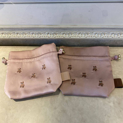 Adorable Healing Bear Embroidery Small Drawstring Pouch - Mini Organizer Bag for Trinkets