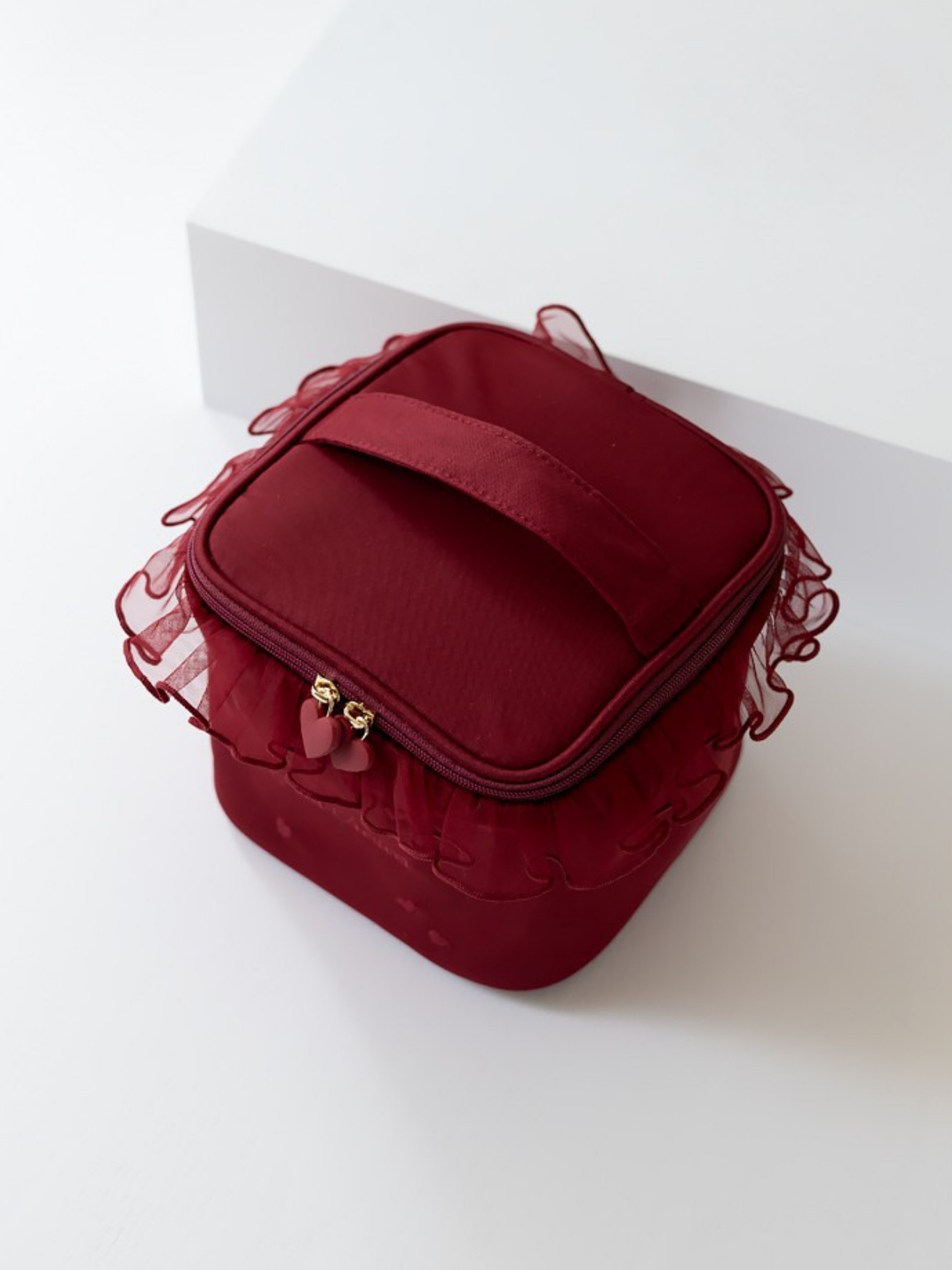 Petit Secret PETIT TROUVER Heart Embroidered Ruffle Makeup Bag Vanity Case