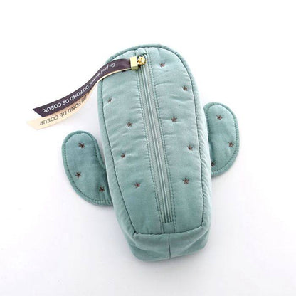 Petit Trouver Cactus Shaped Makeup Bag Ribbon Print Cosmetic Brush Pouch & Clutch