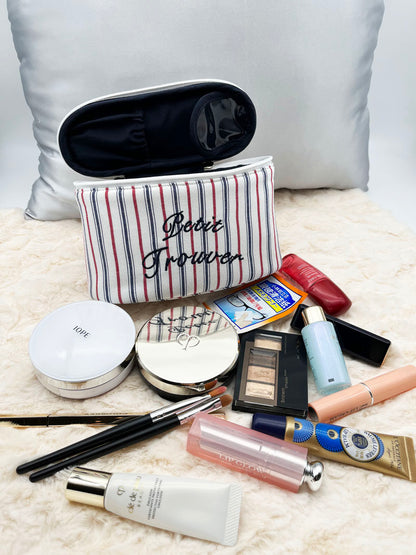 Fresh & Minimalist Mini Handled Makeup Pouch - Yarn-Dyed Stripe Cotton, Touch-Up & Organizer Bag