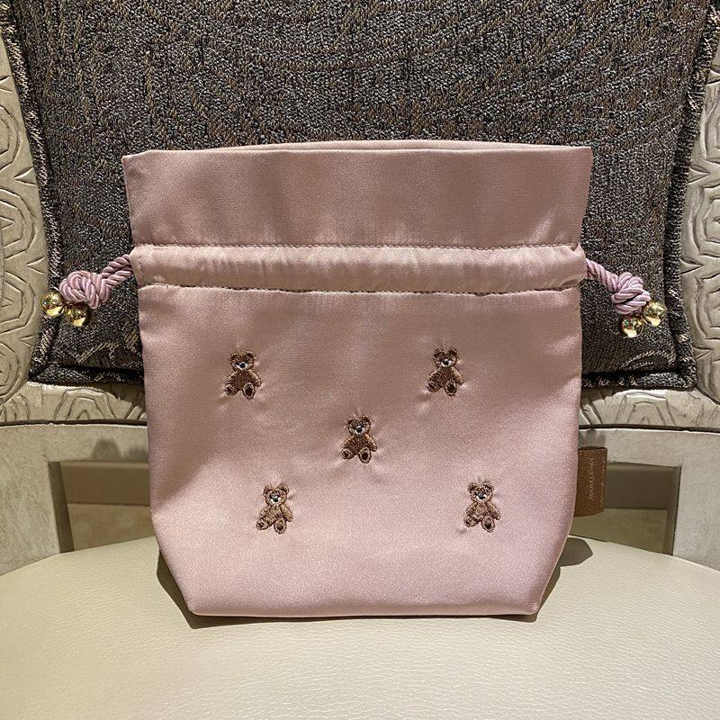 Adorable Healing Bear Embroidery Small Drawstring Pouch - Mini Organizer Bag for Trinkets