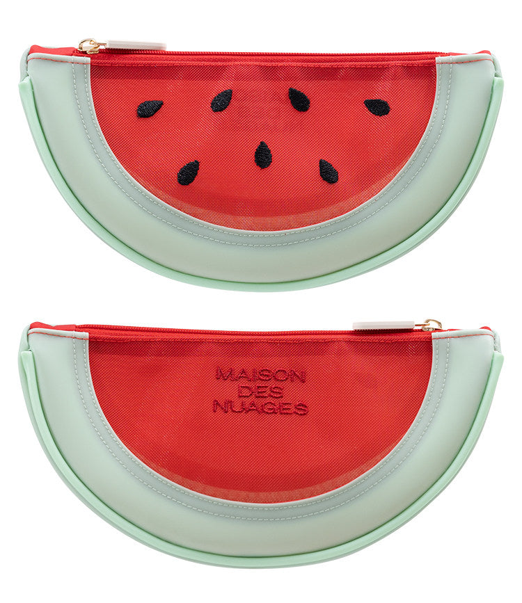 Fresh Minimalist Cartoon Fruit Shaped Semicircular Cosmetic Bag - Cute Watermelon & Pomelo Themed Makeup Pouch