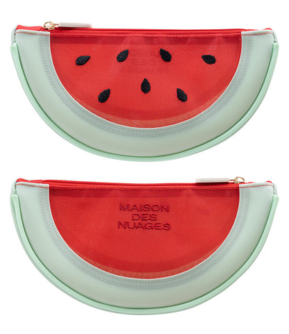 Fresh Minimalist Cartoon Fruit Shaped Semicircular Cosmetic Bag - Cute Watermelon & Pomelo Themed Makeup Pouch