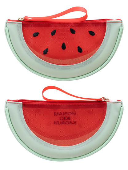 Fresh Minimalist Cartoon Fruit Shaped Semicircular Cosmetic Bag - Cute Watermelon & Pomelo Themed Makeup Pouch