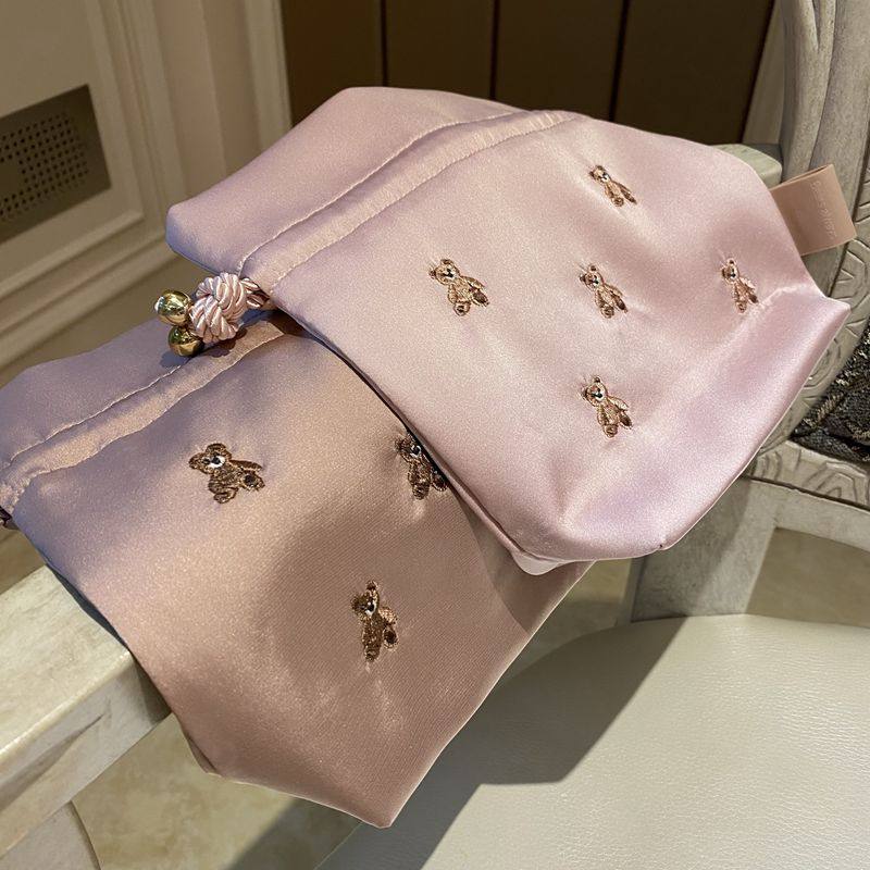 Adorable Healing Bear Embroidery Small Drawstring Pouch - Mini Organizer Bag for Trinkets