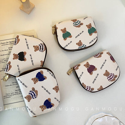 American Style Cute Cartoon Bear Accordion Card Holder, Multi-Card Slots Large Capacity Small Wallet, Lightweight Coin Purse for Women & Girl Students