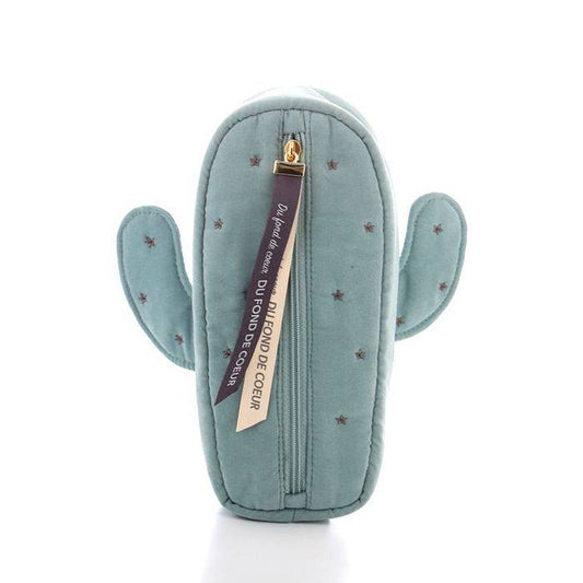 Petit Trouver Cactus Shaped Makeup Bag Ribbon Print Cosmetic Brush Pouch & Clutch