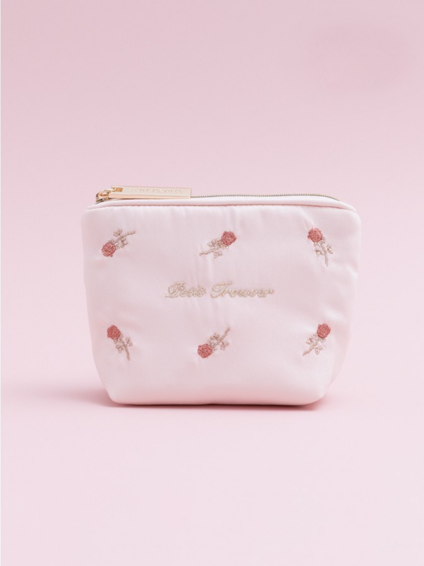 Petit Secret PETIT TROUVER Rose Embroidered Satin Small Cosmetic Bag