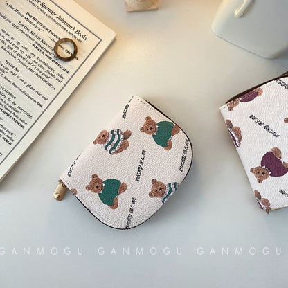 American Style Cute Cartoon Bear Accordion Card Holder, Multi-Card Slots Large Capacity Small Wallet, Lightweight Coin Purse for Women & Girl Students