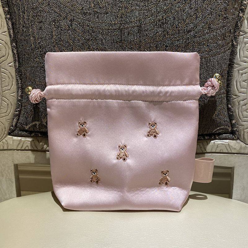 Adorable Healing Bear Embroidery Small Drawstring Pouch - Mini Organizer Bag for Trinkets