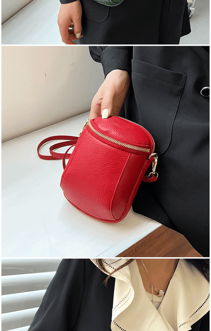 Women's Genuine Cowhide Leather Mini Bag, Trendy Versatile Soft Shoulder & Crossbody Bag, Multi-purpose Women's Cell Phone Bag with Soft Texture