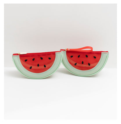 Fresh Minimalist Cartoon Fruit Shaped Semicircular Cosmetic Bag - Cute Watermelon & Pomelo Themed Makeup Pouch