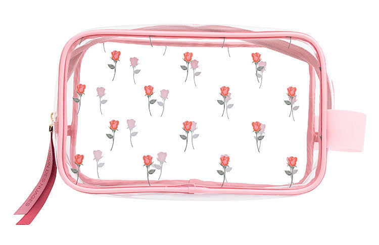 Sweet Lovely Rose Printed Clear Cosmetic Bag - Travel Essential for Makeup Organizing