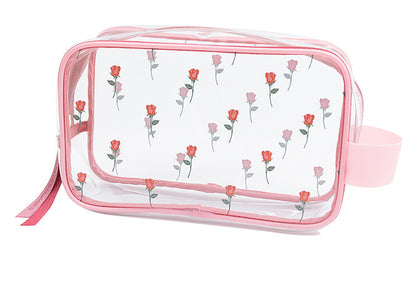 Sweet Lovely Rose Printed Clear Cosmetic Bag - Travel Essential for Makeup Organizing