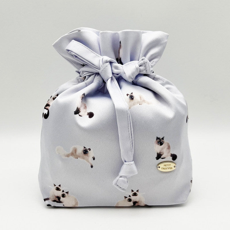 Siamese Cat Print Drawstring Pouch - Portable Jewelry & Makeup Organizer Bag